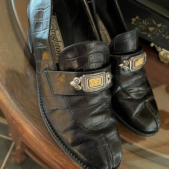 Brighton Black Croc Loafers Alligator shoes Women's 6.5 M Made in Italy - Picture 7 of 10
